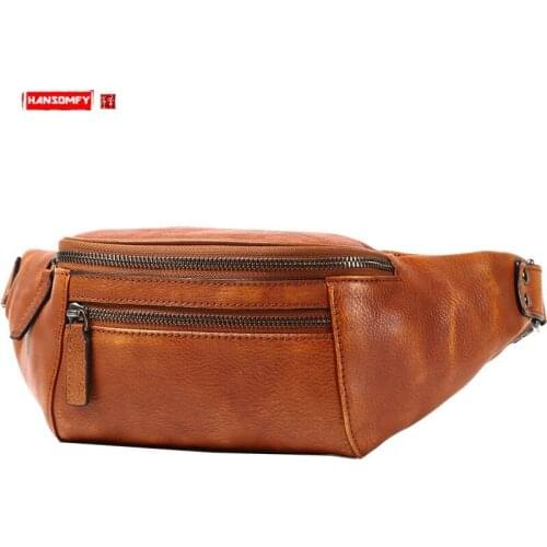 Leather Waist Bag Mens Leather Messenger Bag Korean Casual Men Chest Bag 2021 New Shoulder Multi-function Male Soft Fanny Pack