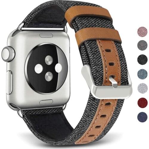 Leather strap for Apple watch band 44mm 40mm Canvas Fabric belt correa watchband bracelet iWatch 42mm 38mm serie 3 4 5 se 6 band