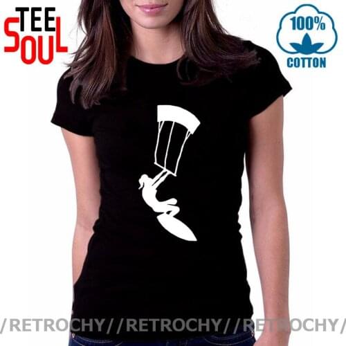 Cool Girl Kitesurfing Tshirt Kite kiteboard Gift T Shirt Women Vintage Kite Boarding T-shirt Summer Extreme Sports Hipster Shirt