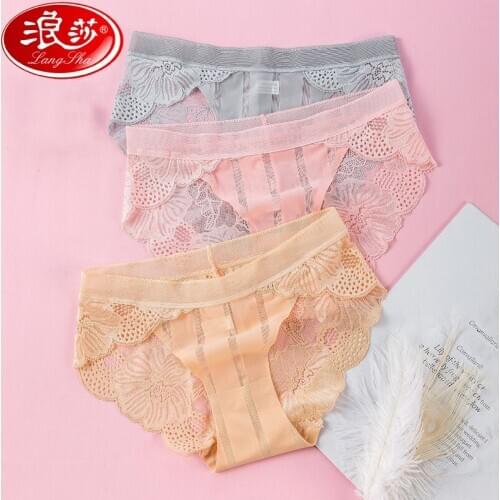LANGSHA 4Pcs/set Sexy Lace Panties Women Fashion Underwear Cotton Crotch Girls Briefs Ladies Underpants Seamless Female Lingerie