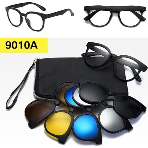 6pcs/set Magnetic Polarized Sunglasses Men Women Retro Big Round TR90 Anti-blue Light Night Vision Glasses 9010A