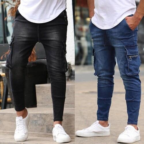 2021 Spring and Summer New Mens Jeans Fashion Pencil Denim Trousers Stretch Multiple Pocket Zipper Logo Brand Pant Work Pants