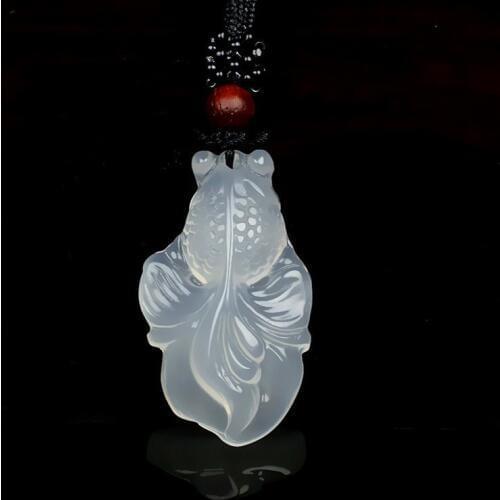 Natural White Agate Chalcedony Goldfish Jade Necklace Pendant Jewelry Fortune and auspiciousness Amulet Pendant Fine Jewelry