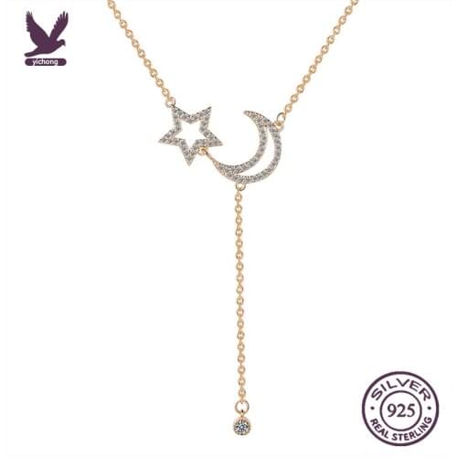 YiChong Naszyjnik Womens Cubic Zirconia Star Moon Pendant Necklace Charming Clavicle Necklaces Christmas Birthday Jewelry Gifts