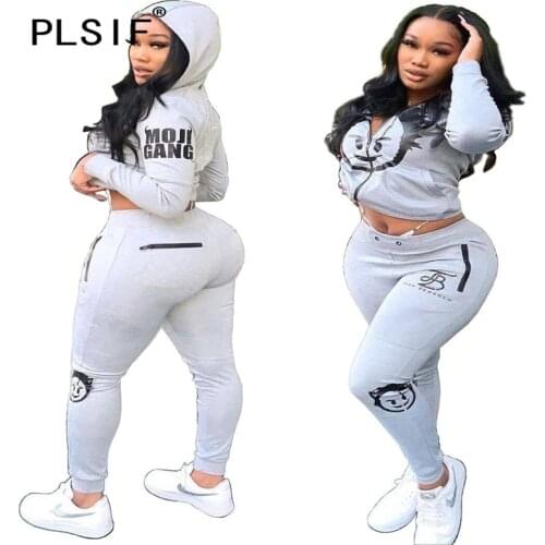 Casual Hoodies Crop Top And Long Pant Set Print 2 Pieces Outfits For Woman Suit Tracksuits