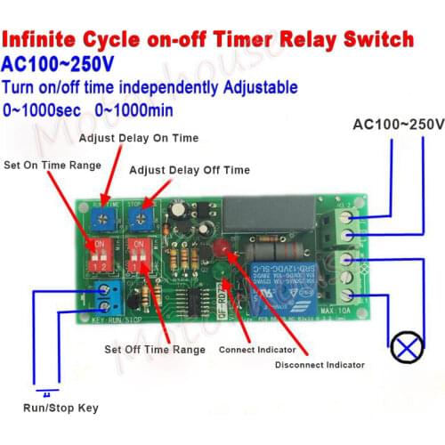 AC110V 220V 230V Adjustable Infinite Loop Cycle Delay Timer Relay module,0-1000S/0-1000Min Turn ON/OFF Switch Relays