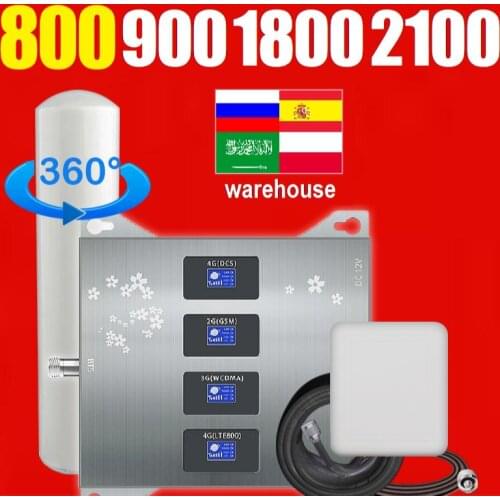 Repeater Gsm 2g 3g 4g Mobile Signal Cellular Amplifier cell phone booster Band 20 800 900 1800 2100 mhz omni panel antenna kit