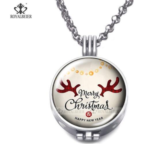ROYALBEIER Multi Christmas Charms for Jewelry Perfume Charms Aromatherapy Locket Foam Glass 25mm Essential Oil Diffuser Necklace