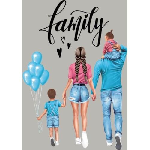 Family Pattern Patch For Clothes Appliqued Heat Transfer Diy Vinyl Patch Iron Baby Mom Dad T-Shirt Sticker