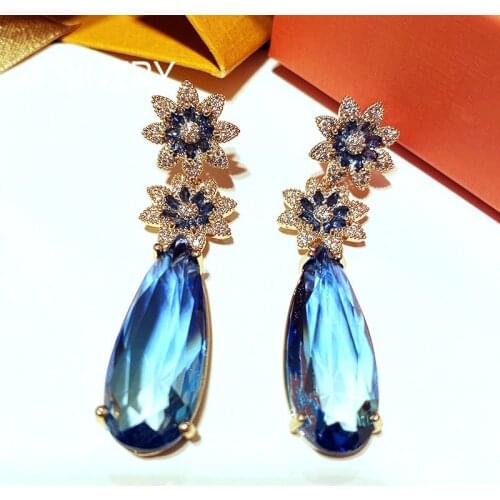 SINZRY new forest series gradient blue waterdrop flower dangle earrings lady elegant bridal jewelry accessory