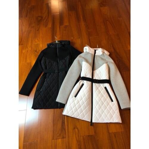 High 10.28 2021 New End Fashion Casual Hooded Argyle Patchwork Space Cotton Collect Waist Long Zipper Jacket Coat Women