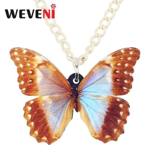 WEVENI Acrylic Big Tropic Shiny Butterfly Necklace Pendant Long Chain Collar Animal Insect Jewelry For Women Girls Female Gift
