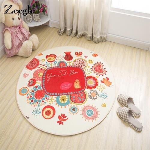 Zeegle Cartoon Printed Round Floor Carpet For Living Room Coral Velvet Kids Bedroom Area Rug Non-slip Soft Baby Play Mats