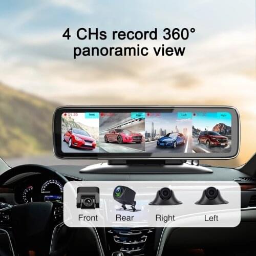 RUNTOO Dashboard Car DVR Rearview Mirror 4CH Cameras Video Recorder 360 12inch Touch Screen Dash Cam With Night Vision