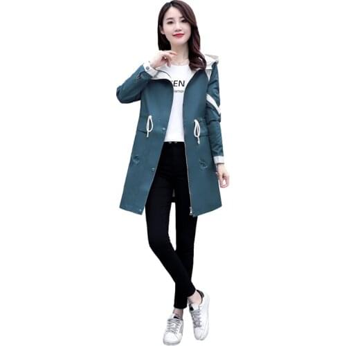 2021 Spring Autumn Fashion Thin Windbreaker Women Mid-Length Hooded Jacket Korean Loose Ladies Outerwear Plus Size 4XL G1041
