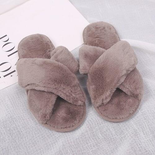 Dropship 2021 Women Slippers Winter Shoes Flat Sweet Home Slippers Woman Indoor Fur Warm Soft Slip On Gray Pink Female Slippers