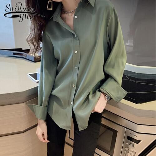 2021 New Women Shirts and Blouses Long Sleeve Lapel Chiffon Blouse Fashion Solid Office Style Ladies Tops Blusas Mujer 7311 50