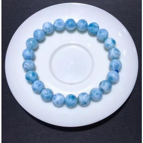Dominia Natural Blue Larimar Gemstone Bracelet Women 9.1mm Rare Stretch Round Beads Bracelet Water Pattern Jewelry AAAAAA