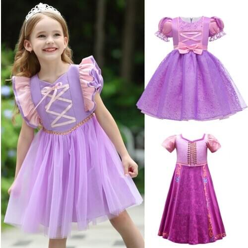 YOFEEL Tangled Costume Girls Princess Dress Ribbons Purple Role play Cartoon Frock Rapunzl Vestido Kids Fancy Halloween Gown
