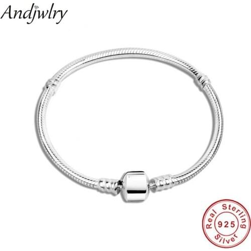 100% 925 Sterling Silver Bracelet Bangles Charm Bead Snake Chain For Women Pulsera DIY Jewelry Have S925 No Brand Logo Berloque
