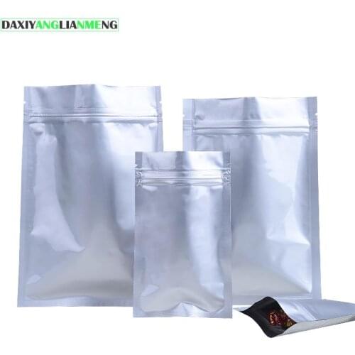 50pcs/lot bigger 5sizes Silver Pure Aluminum Foil zipper lock Bag Self Seal Zipper Flat bottom Bag Retail Packaging Pouch