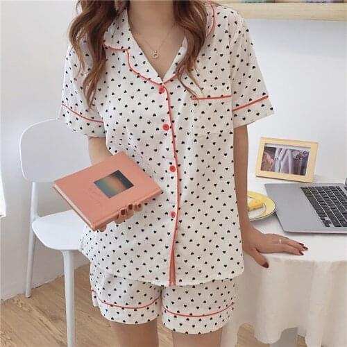 Alien Kitty Fashion 2021 Hot Casual New Cotton Printed Hearts Femme Chic Women Loose Sleepwear All Match Girls Pajamas Sets