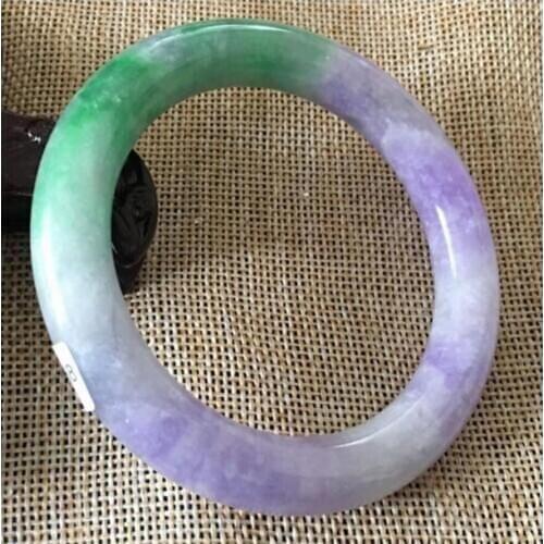 Free Shipping 55-64mm VINTAGE HAND-CARVED CHINESE PURPLE GREEN JADEITE BANGLE BRACELET (Certificate delivery)