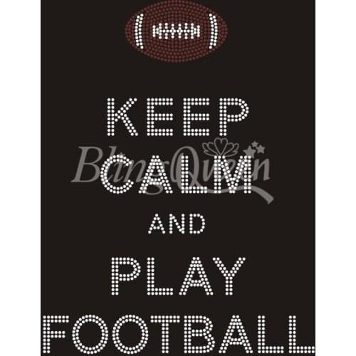 BlingQueen 25PCS/LOT Korean Rhinestone Hot Fix Motifs Bling Transfers Keep Calm and Play Football Design