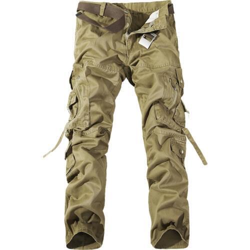 Cargo Pants Men Army Green Grey Black Big Pockets Decoration Casual Easy Wash Male Autumn Pants Mens Workwear Trousers NO Belt