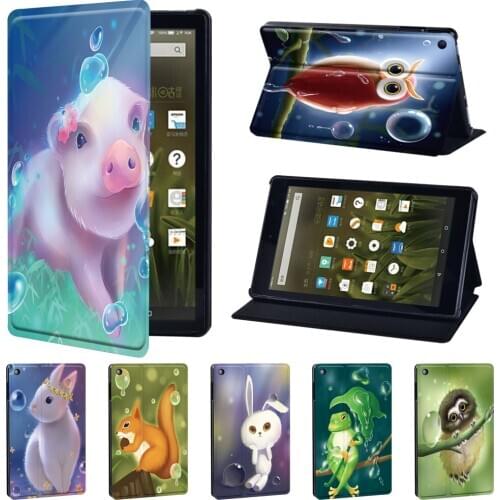 Case for Amazon Fire 7 5/7/9th Gen / Fire HD 8 / 10 Tablet Adjustable Folding Stand Cover Animal Series Pattern Case