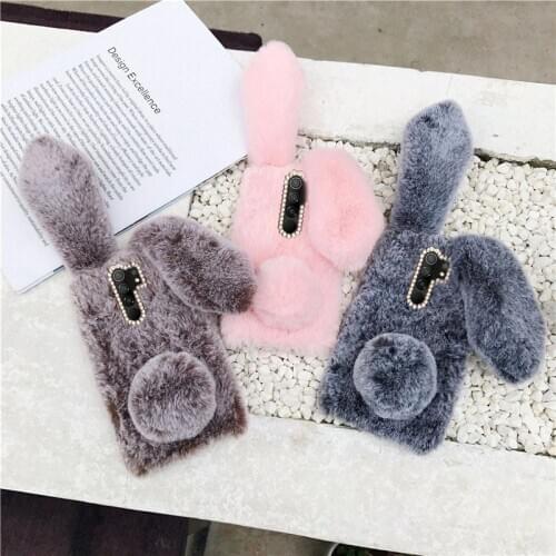 Fluffy Rabbit Silicone Bunny Plush Case For Xiaomi Mi 10 lite Poco F3 M3 X3 Redmi 6A 7A 8A 9A 9C NFC Note 6 7 8 8T 9 Pro Cover