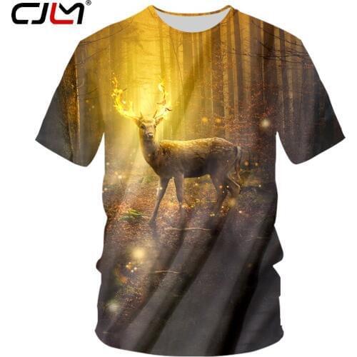 CJLM Man Harajuku New Loose O Neck Tshirt 3D Printed Funny Golden Deer Short Sleeve T-shirt Big Size Mens 5XL