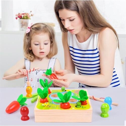 Wooden Carrots Montessori Toy Insect Catching Kids Fishing Game Toy Catching Worm, Sorting Puzzle for 4-6 Year Old Boys Girls