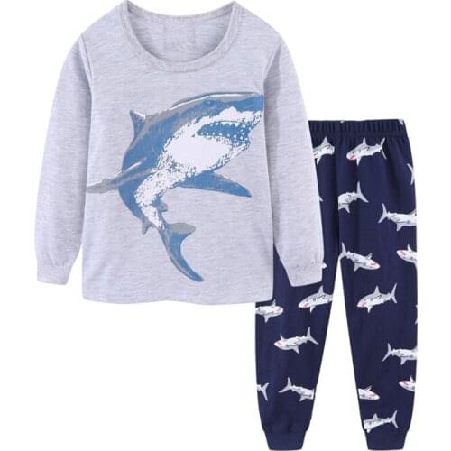 27kids Boys Cotton Pajamas Sets Toddler Babys Home Clothes Shark Pattern Long Sleeve kids Casual Sleepwear 2-7Years
