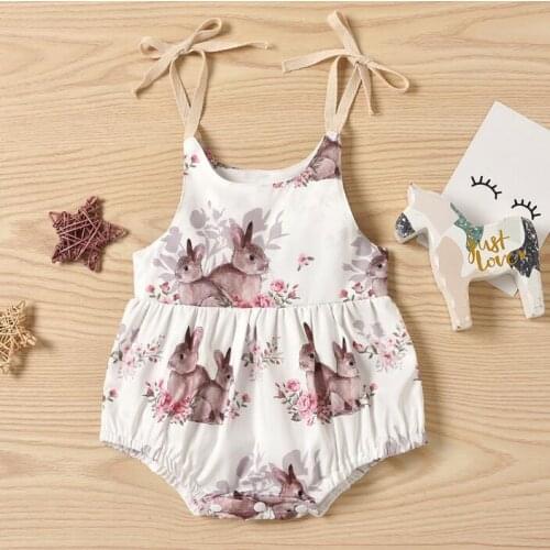 Baby Girls Rompers 2021 Summer Cute Rabbit Print Romper Cotton Sleeveless Jumpsuit Outfits Newborn Infant Clothes