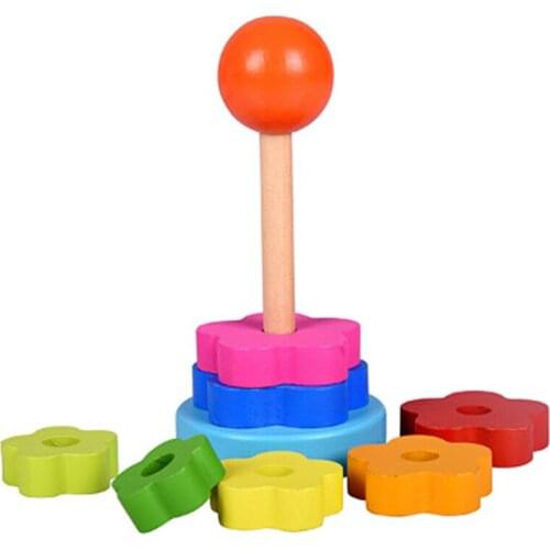 Kids Toy Wooden Puzzle Stacking Ring Tower Educational Toys Rainbow Stack Up