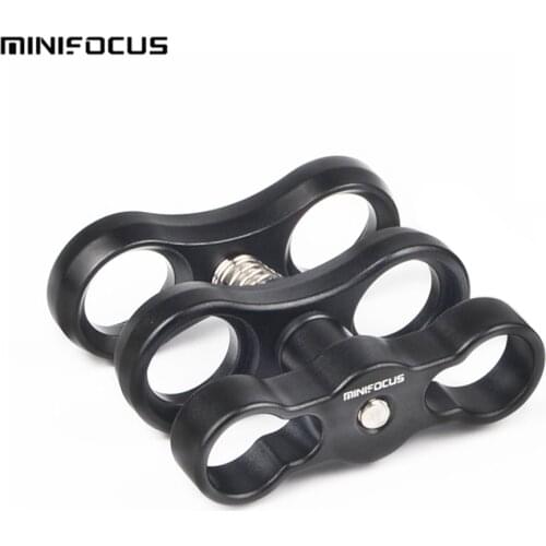 Dual Holes 1'' Ball Clamp Connection Mount for Diving Underwater Housing Double Ball Arm Video Light Arm System Connector Clip