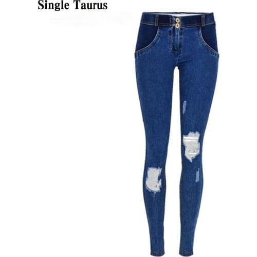 Spliced Color Push Up Jeans Women Fashion Streetwear Skinny Jeans Low Waist Knee Hole Denim Pants Mujer Softener Spodnie Damskie