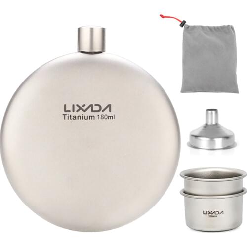 Lixada 260ml Leakproof Titanium Flask Alcohol Whisky Wine Flask with Cup Set for Outdoor Camping Backpacking Travel Picnic