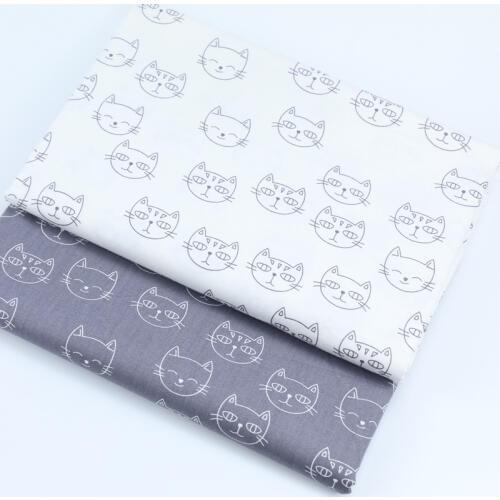 Gray White Cat Cotton Fabric For DIY Patchwork Quilting Tissue Handwork Cloth Sewing Baby Sheets Dress Home Textile Material