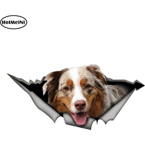 HotMeiNi 13cm x 6cm Australian Shepherd Mix Car Sticker Torn Metal Decal Reflective Stickers Waterproof Car Styling Decoration