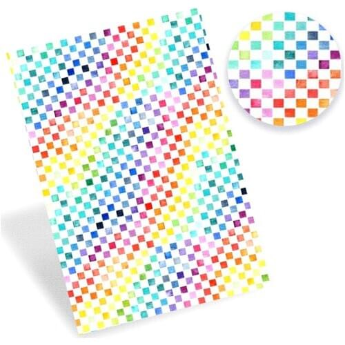 IBOWS Faux Synthetic Leather Sheet Colorful Grid Squar Theme Printed Leather Fabric DIY Craft Bag Belt Dress Handmade 22*30cm/pc