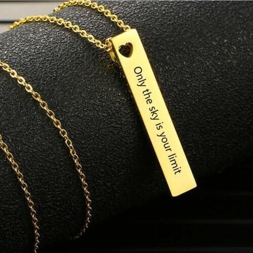Personalized Customized ID Bar Necklaces "Only the sky is your limit" Hollowed Heart Pendant Necklace For Women Men Jewelry