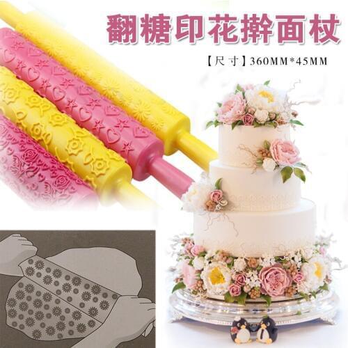 DIY Baking Tools Pastic Non-Stick Fondant Crafts Embossing Cake Dough Roller Heart Pattern Pastry Decorating Rolling Pin
