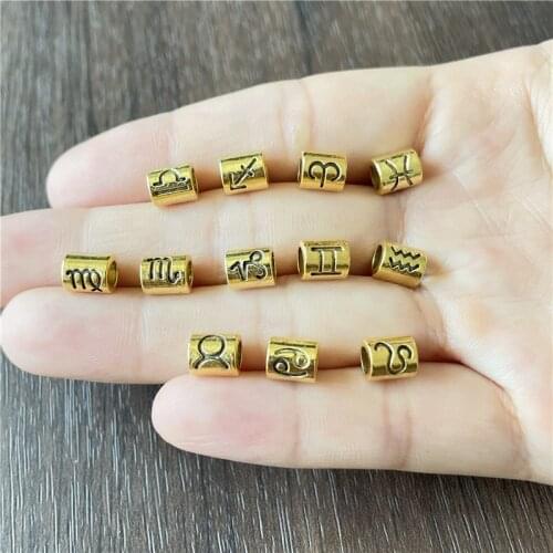 JunKang 6*7mm Random Mixed Batch 12 Zodiac Constellation Symbol Spacer Beads Suitable for DIY Charm Bracelet Accessories