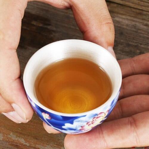 Ceramic Teacup Sterling Silver 999 Kung Fu Handmade Silver Drink Tea Small Teacup Set Household Black Tea Jin Jun Mei Teaware