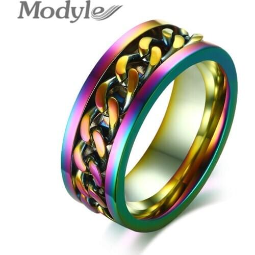 Modyle 8mm Flexible Rotatable Chain Ring for Men Stainless Steel Wedding Band Unisex Jewelry Multi Color Male Jewellry