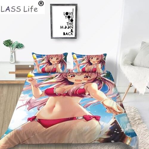 2/3 Pieces Sexy Lady Bedding Set 3D Print Cartoon Anime Duvet Cover Home Beautiful Girls Bed Comforter Cover Set Pillowcase