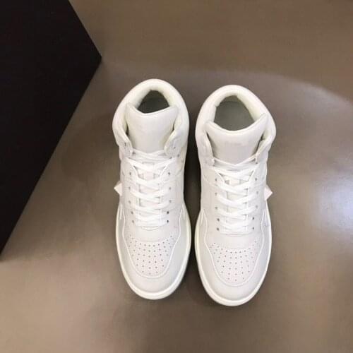 Mid-cut calfskin sneakers white shoes semi matte process effect processing oversized rivet sneakers letters design sports shoes
