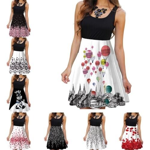 Summer Cotton Dress Women Sleeveless Beach Dress Casual Pocket Print Loose Dress Female Plus Size Dress Fashion Clothing